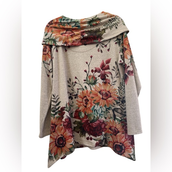 Cactus + Pearl Floral Cowl Neck Tunic Top XXL Rhinestone Boho Cottagecore - Picture 2 of 6